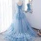 Blaues langes Ballkleid aus Tüll in A-Linie blaues Abendkleid 10551