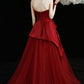 Burgund Tüll langes Ballkleid A-Linie Abendkleid 10603