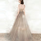 Cute tulle sequins long prom dress A line evening dress  10546