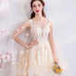 Champagne tulle lace short prom dress homecoming dress  10513