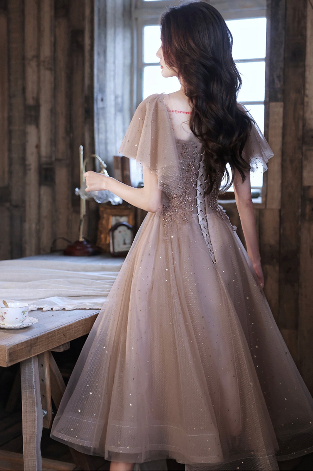 Cute tulle beads short prom dress homecoming dress  10520