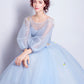 Langes Ballkleid aus blauem Tüll mit Pailletten blaues Abendkleid 10360