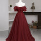 Burgund Tüll langes Ballkleid A-Linie Abendkleid 10503