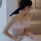 Rosa Tüll Pailletten langes Abendkleid A-Linie Abendkleid 10302