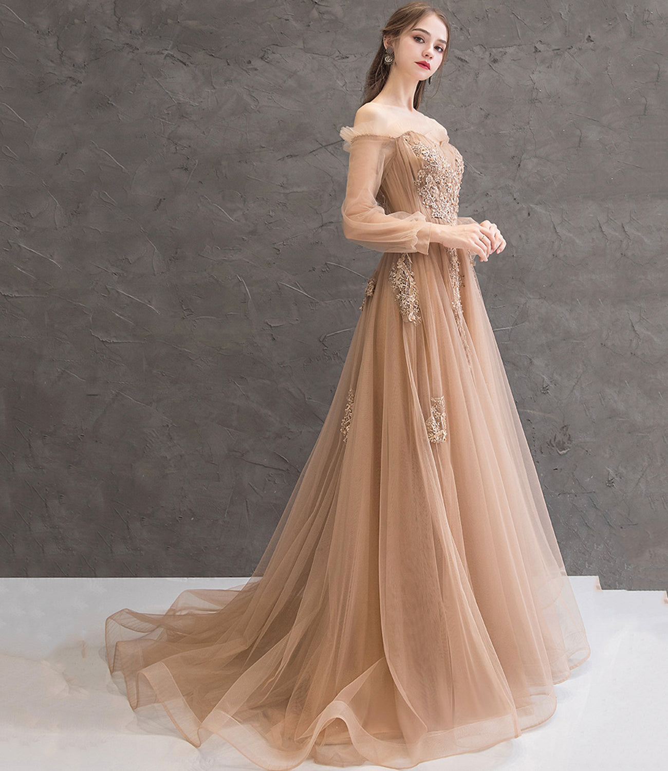Elegantes langes Ballkleid aus Tüllspitze A-Linie Abendkleid 10344