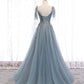 Blaues langes Ballkleid aus Tüllspitze blaues Abendkleid 10356