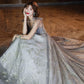 Langes Ballkleid aus grauem Tüll mit Pailletten A-Linie Abendkleid 10436