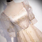 Champagne tulle sequins long prom dress A line evening gown  10327