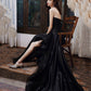 Black satin tulle high low prom dress evening dress  10443