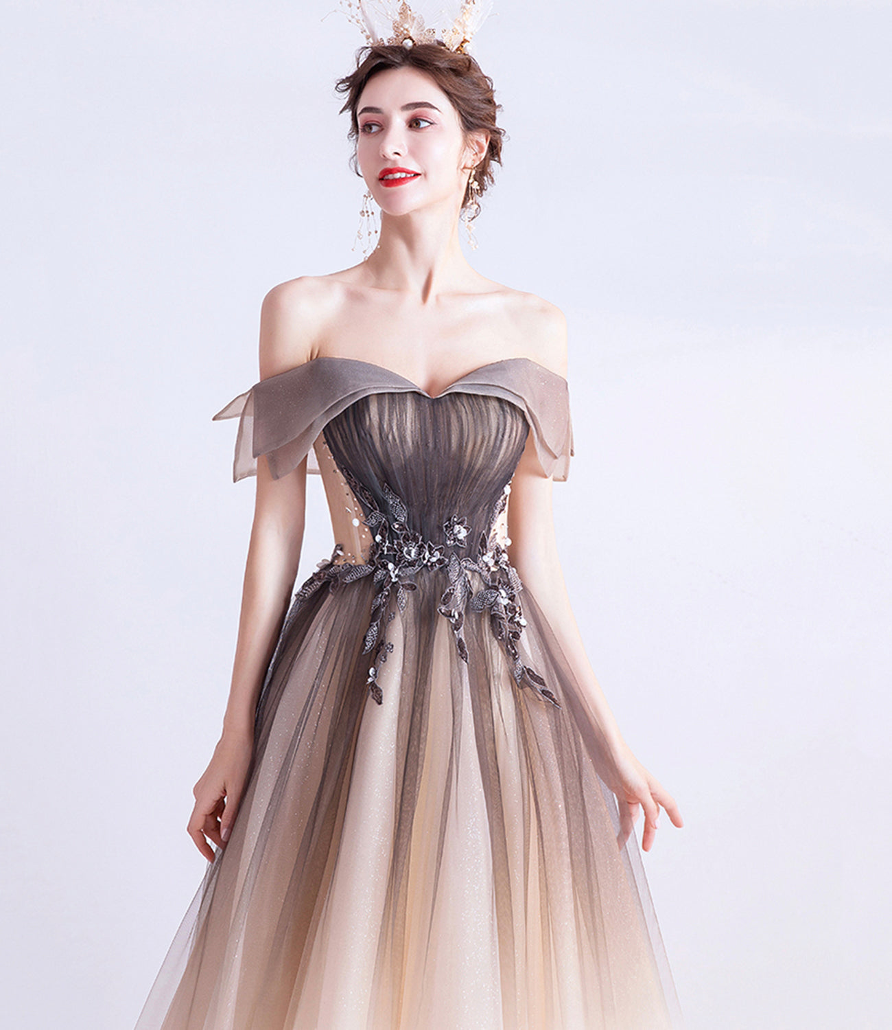 Süßes Tüll Pailletten langes Ballkleid Abendkleid 10470