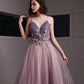 Lila Tüll Pailletten langes Ballkleid A-Linie Abendkleid 10480