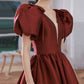 Langes Ballkleid aus Satin mit V-Ausschnitt in Burgund A-Linie Abendkleid 10314