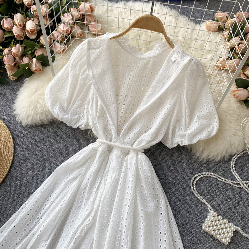 Süßes Ausschnitt A-Linie Kleid Modekleid 10665
