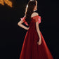 Burgundy tulle beads long prom dress A line evening gown  10481
