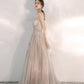 Champagner Tüll Pailletten langes Ballkleid Abendkleid 10375
