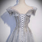 Langes Ballkleid aus grauer Tüllspitze A-Linie Abendkleid 10406