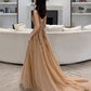 Cute A line v neck lace long prom dress evening dress  10364