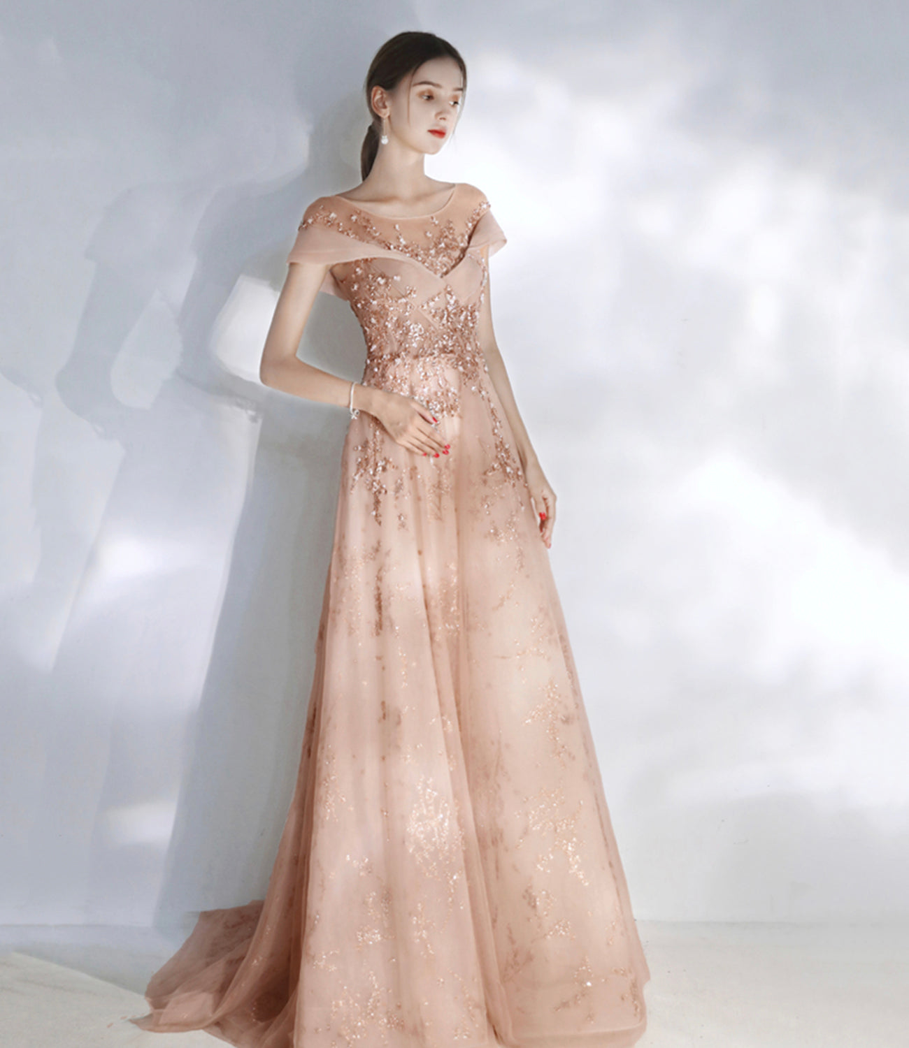 Stilvolle Tüll Pailletten lange Ballkleid Abendkleider 10469