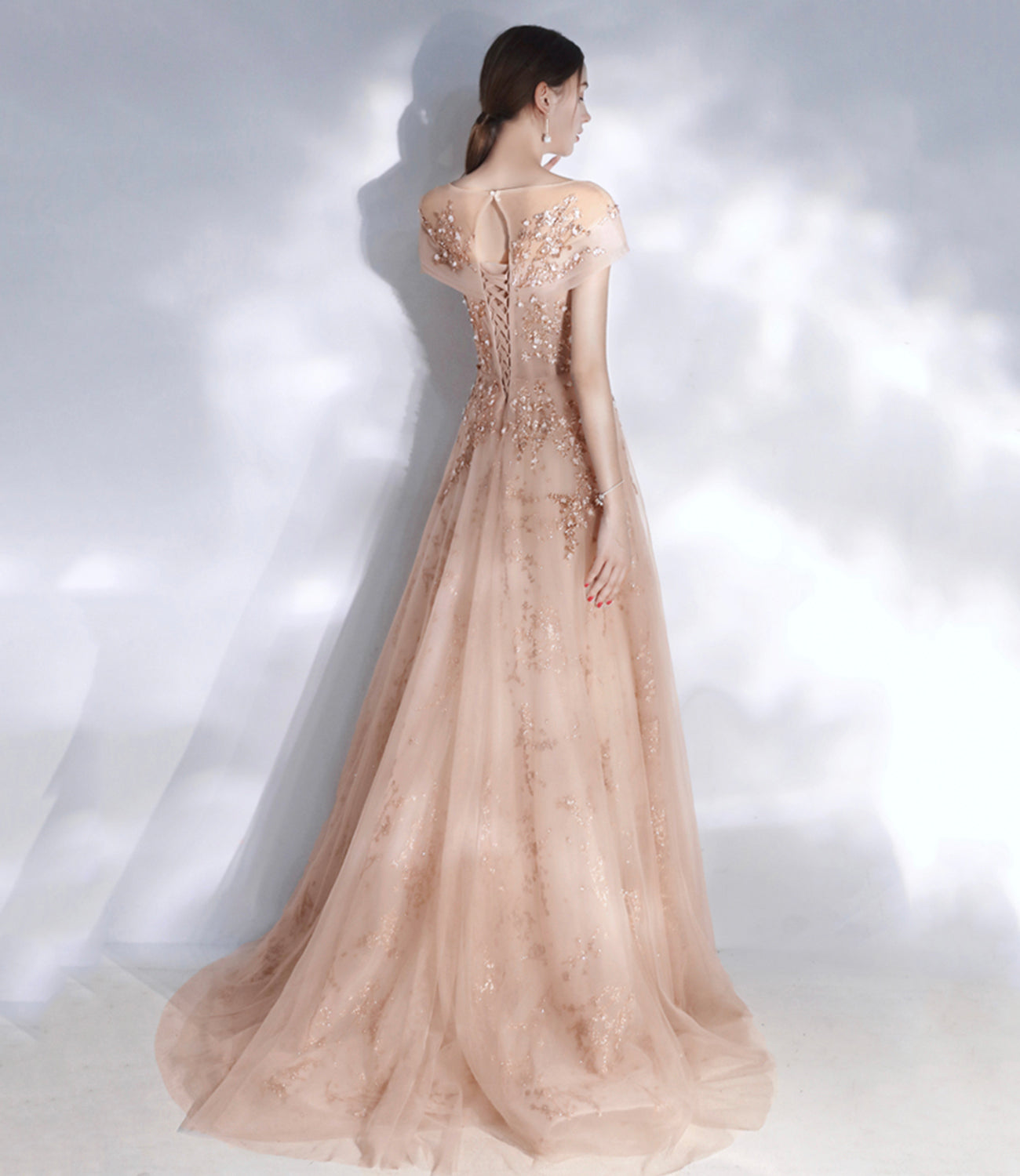 Stilvolle Tüll Pailletten lange Ballkleid Abendkleider 10469