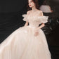 Champagne tulle long prom dress A line evening dress  10423