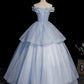 Blaues Tüll-Spitzen-Ballkleid-Kleid, lang, formelle Kleider 10475
