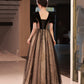 Langes Ballkleid aus schwarzem Tüll mit Pailletten A-Linie Abendkleid 10441