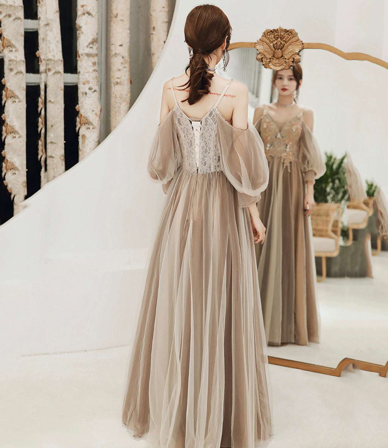 Süßes langes Ballkleid aus Tüllspitze A-Linie Abendkleid 10449