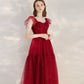 Robe de cocktail courte en tulle rouge avec ligne A 10399