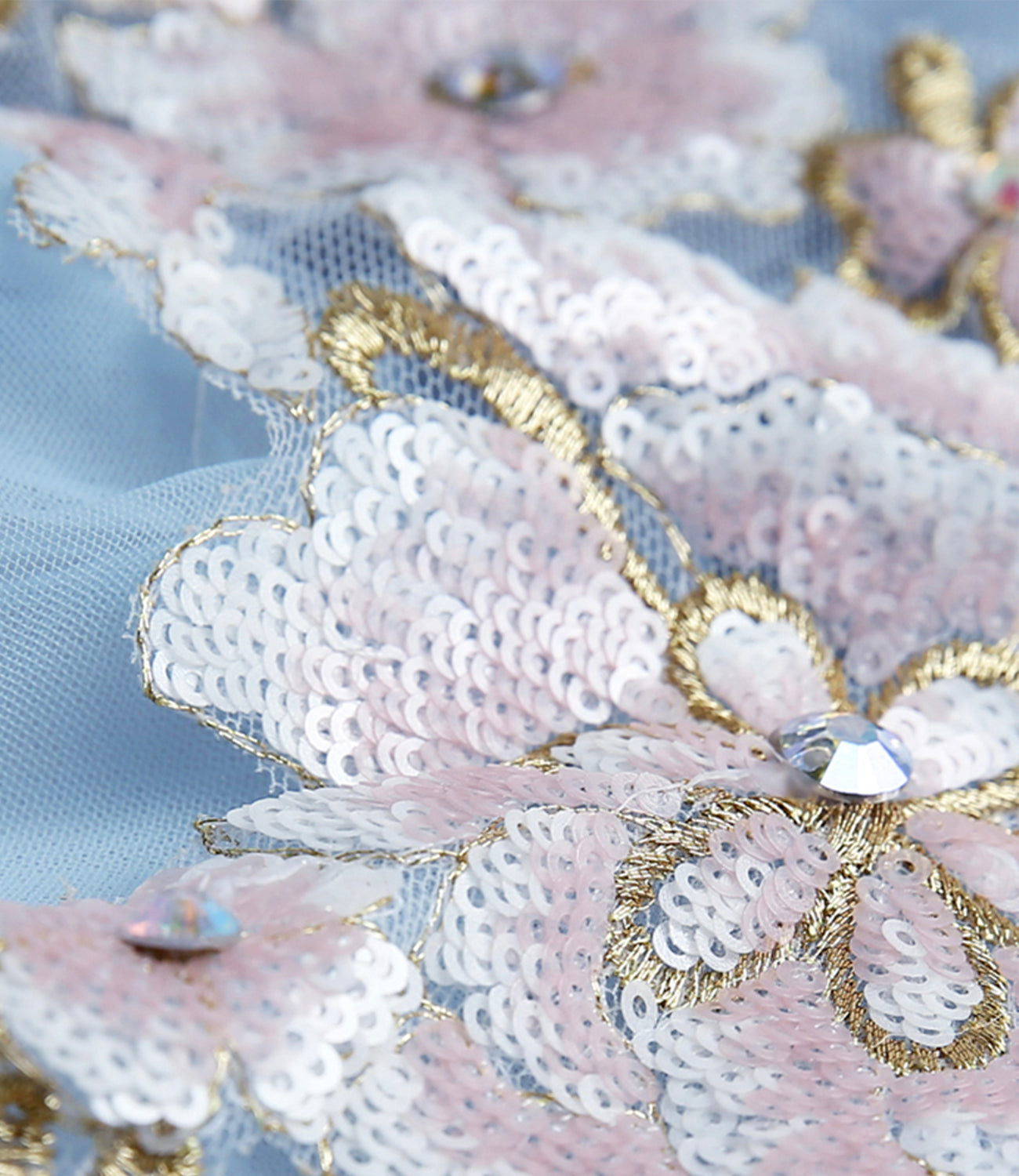 Langes Ballkleid aus blauem Tüll mit Pailletten blaues Abendkleid 10360