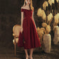 Robe de bal courte en satin bordeaux 10417