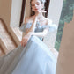 Gray tulle beads long prom dress A line evening dress  10425