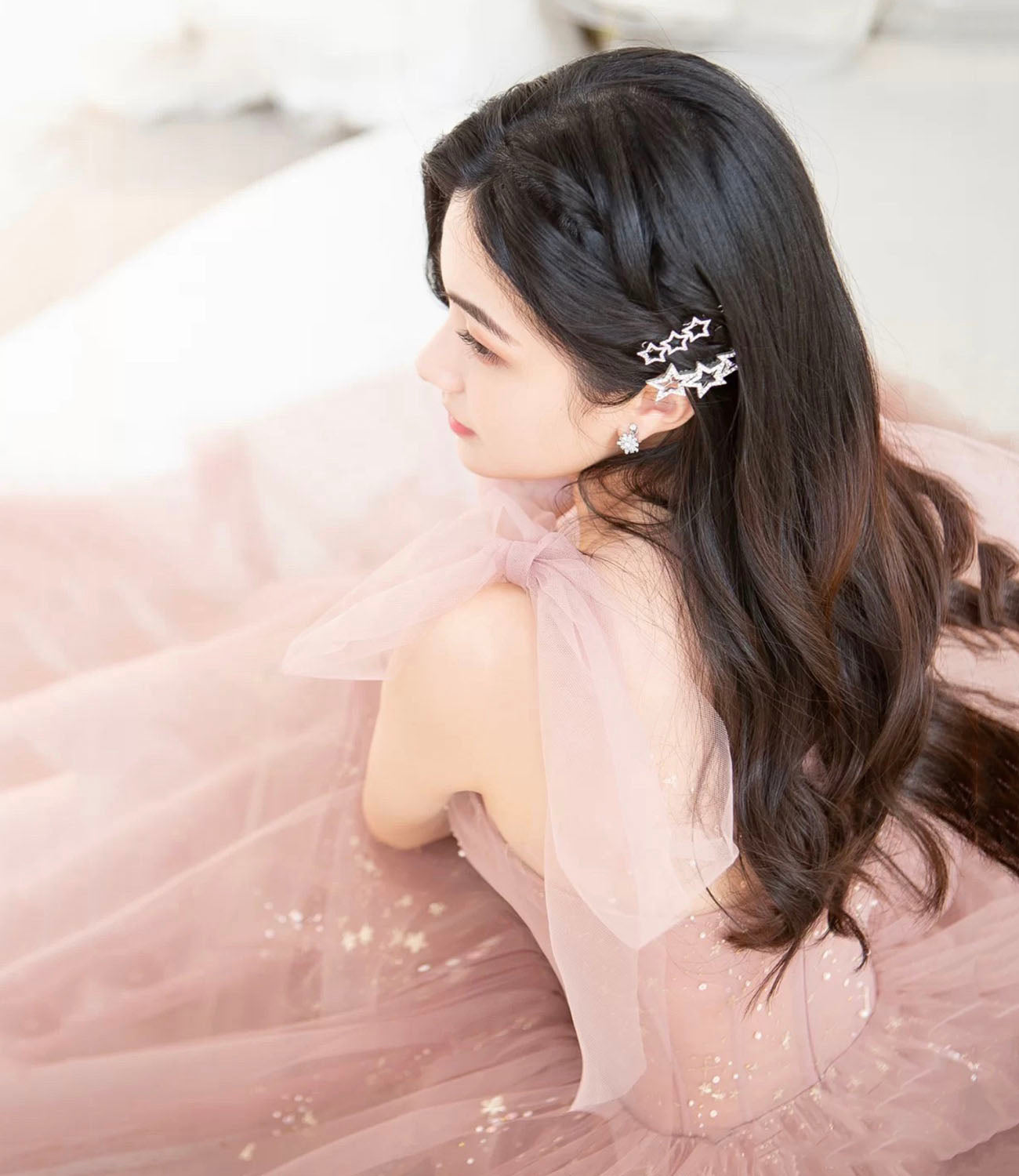 Rosa Tüll langes Ballkleid A-Linie Abendkleid 10421
