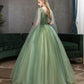 Langes Ballkleid aus grüner Tüllspitze A-Linie Abendkleid 10342