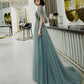 Cute tulle lace long prom dress A line evening dress  10422