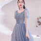 Blue tulle long A line prom dress blue evening dress  10530