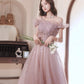 Pink tulle sequins long prom dress pink evening dress  10452