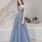 Blue tulle sequins long prom dress blue evening dress  10478
