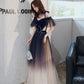 Langes Ballkleid aus blauem Samt-Tüll Abendkleid in A-Linie 10365