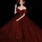 Burgund Tüll langes Ballkleid A-Linie Abendkleid 10439