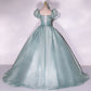 Robe de bal longue en tulle vert Robe de soirée trapèze 10348