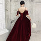 Burgundy velvet long prom dress A line evening gown  10370