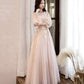Pink Elegant Fashion A-line Lace Long sleeves Long Tulle Ball Gown Evening Gown Bridesmaid Dress  10468