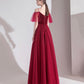 Bugundy Samt Tüll langes Ballkleid A-Linie Abendkleid 10553