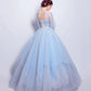Langes Ballkleid aus blauem Tüll mit Pailletten blaues Abendkleid 10360