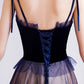 Robe de soirée longue en tulle bleu et dentelle 10617