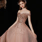 Shiny tulle sequins long prom dress A line evening gown  10415