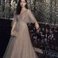 Champagner Tüll Spitze langes Ballkleid A-Linie Abendkleid 10464