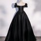 Black satin long prom dress A line evening gown  10347