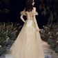 Langes Ballkleid mit goldenen Pailletten A-Linie Abendkleid 10484