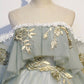 Green tulle lace long prom dress A line evening gown  10343
